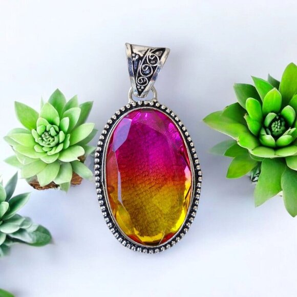 Bi-Color Tourmaline ✦ Sterling Silver Pendant ✦ Victorian Oval Pink & Yellow NWT - Picture 12 of 15